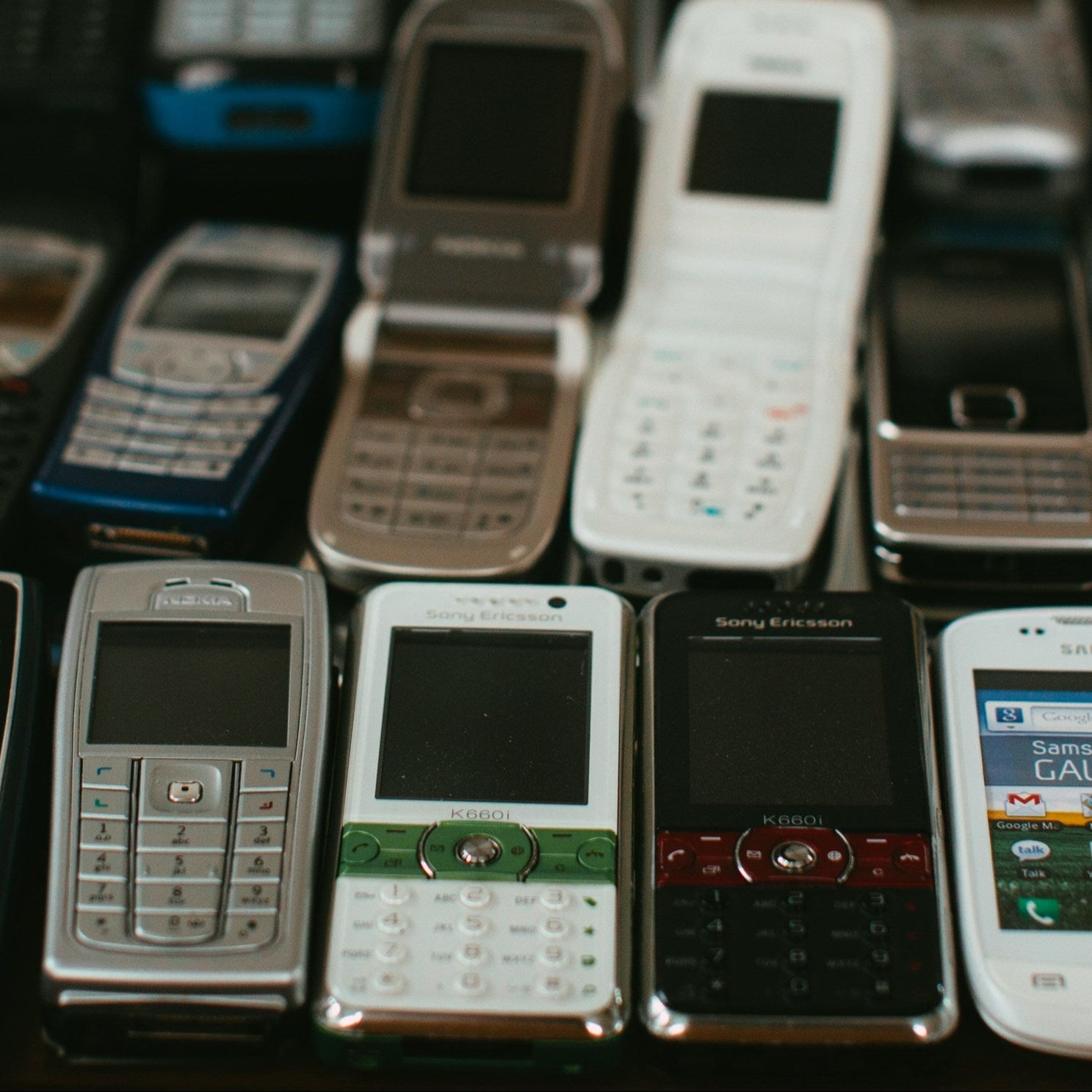 A collection of old mobile phones