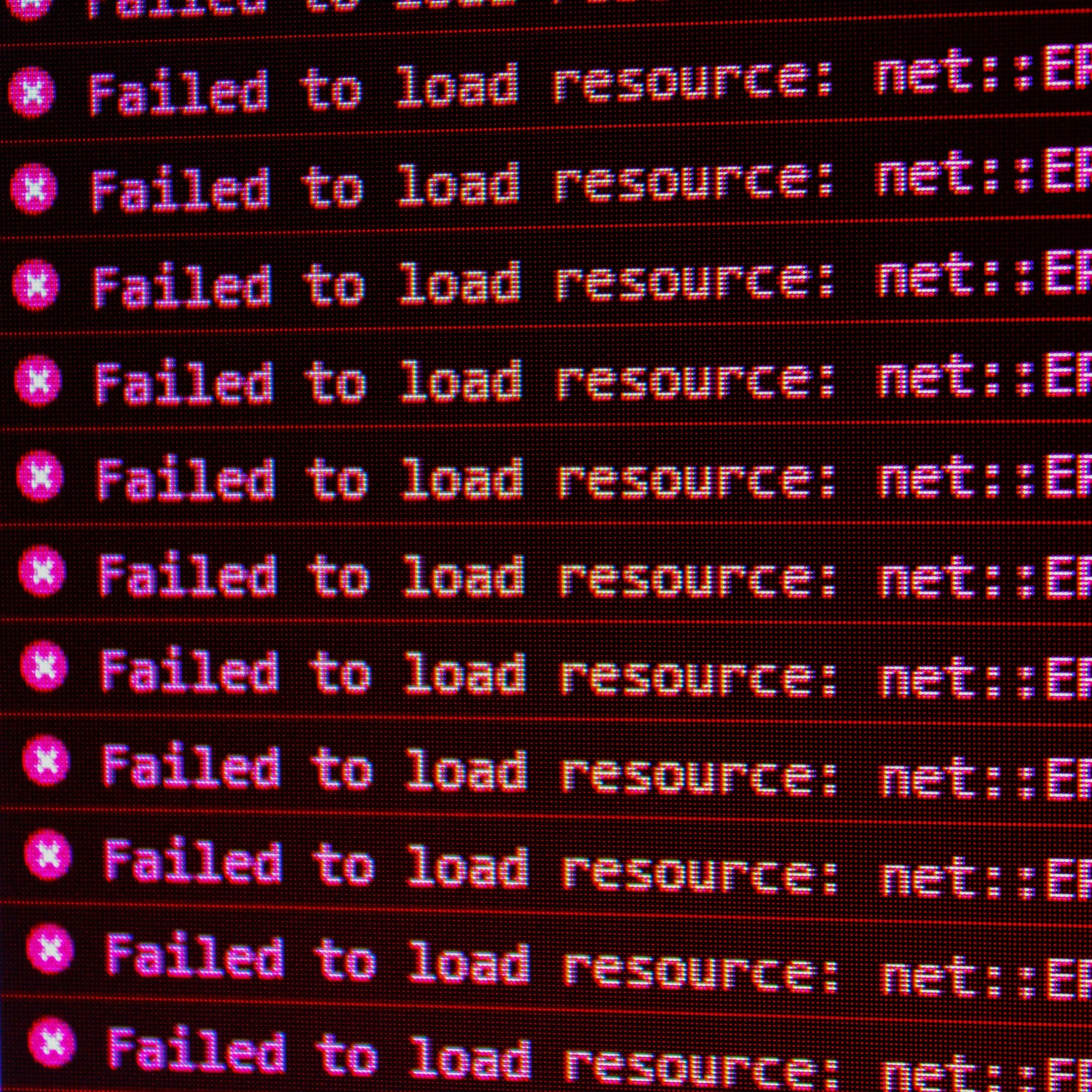 Multiple instances of 'Failed to load resource: net::ERR_BLOCKED_BY_AD' on a red background
